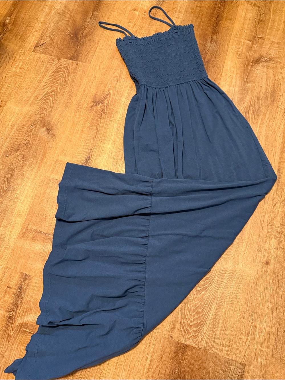 Pact Soirée Smocked Maxi Dress in Navy